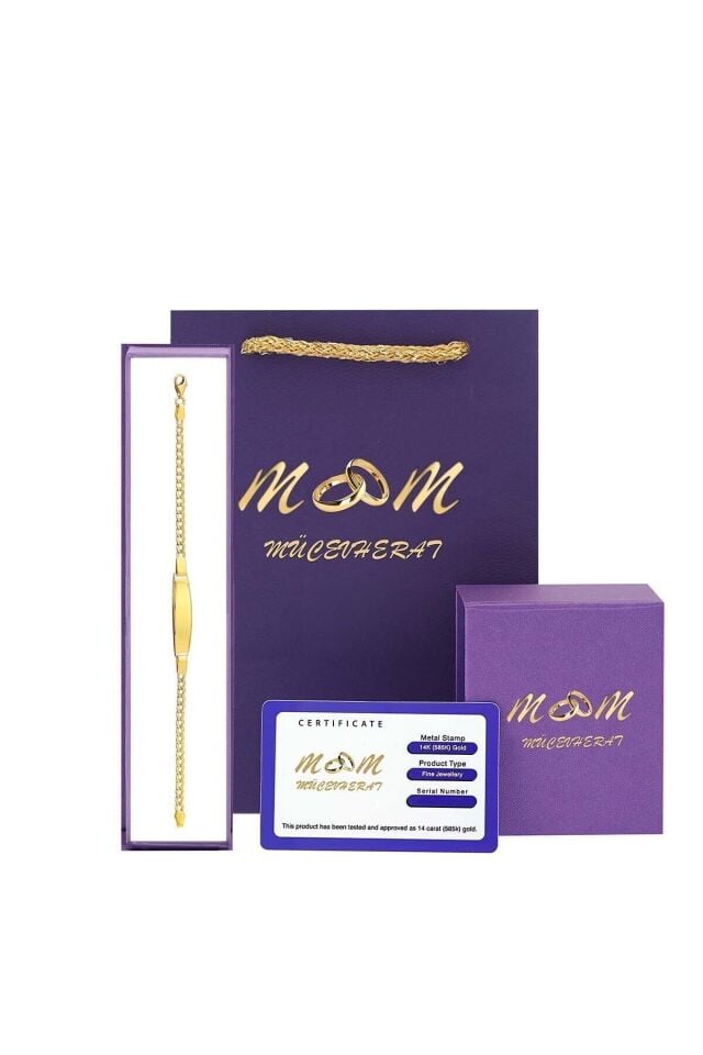 Unisex Çocuk Altın Künye 14 Ayar Bileklik