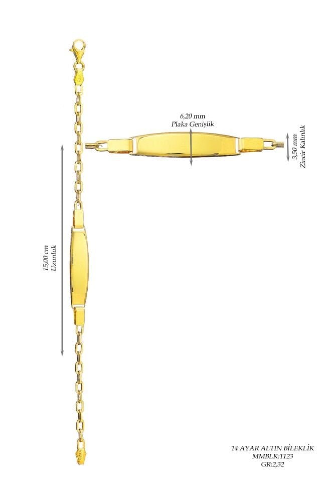 Çocuk 14 Ayar Altın Künye Bileklik
