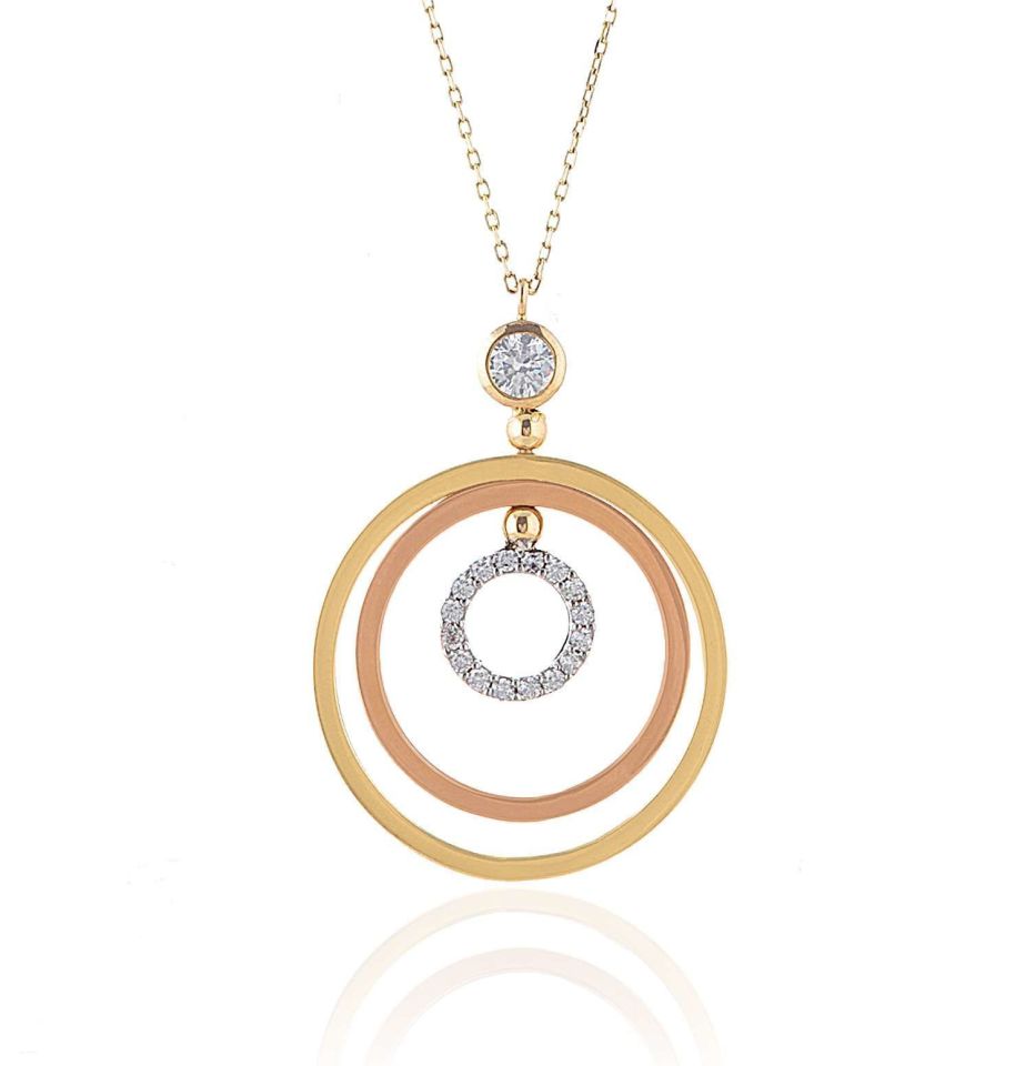 Moom Mücevherat Kadın Yeşil Beyaz Rose Üç Renk Kolye 14 Ayar Altın