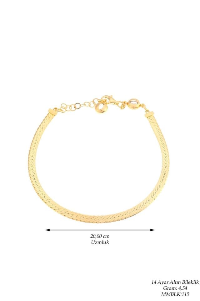 Kadın 14 Ayar Altın Italyan Balık Sırtı Ezme Zincir Bileklik