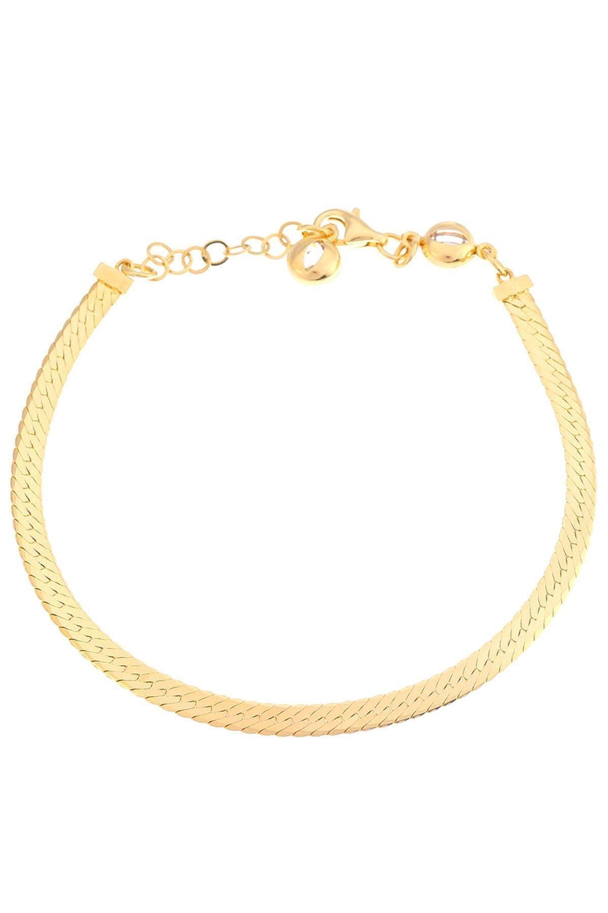 Kadın 14 Ayar Altın Italyan Balık Sırtı Ezme Zincir Bileklik