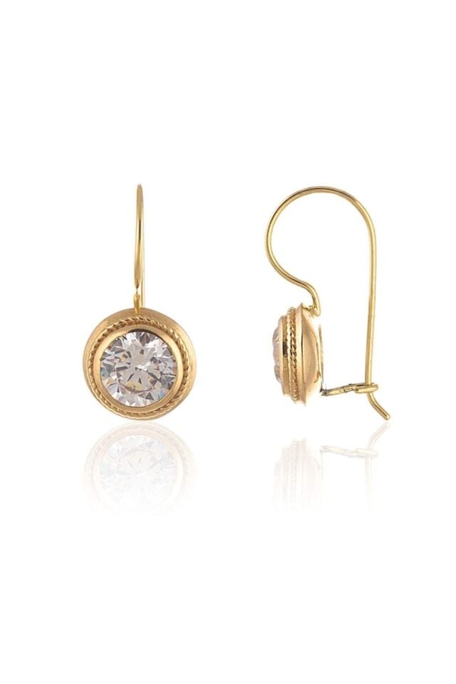 14 Ayar Altın Tek Taş Sallantılı Küpe 1.9 Cm