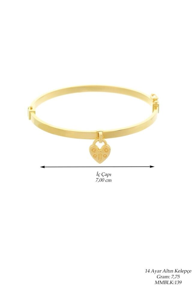 Kadın 14 Ayar Altın Sallantılı Kalpli Gülistan Kelepçe