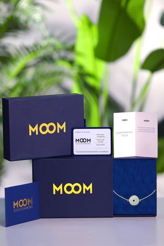 Kadın 14 Ayar Altın Göz Bileklik Buz Mavisi Renk Altın Nazar Gözlü Bileklik Uzatmalı