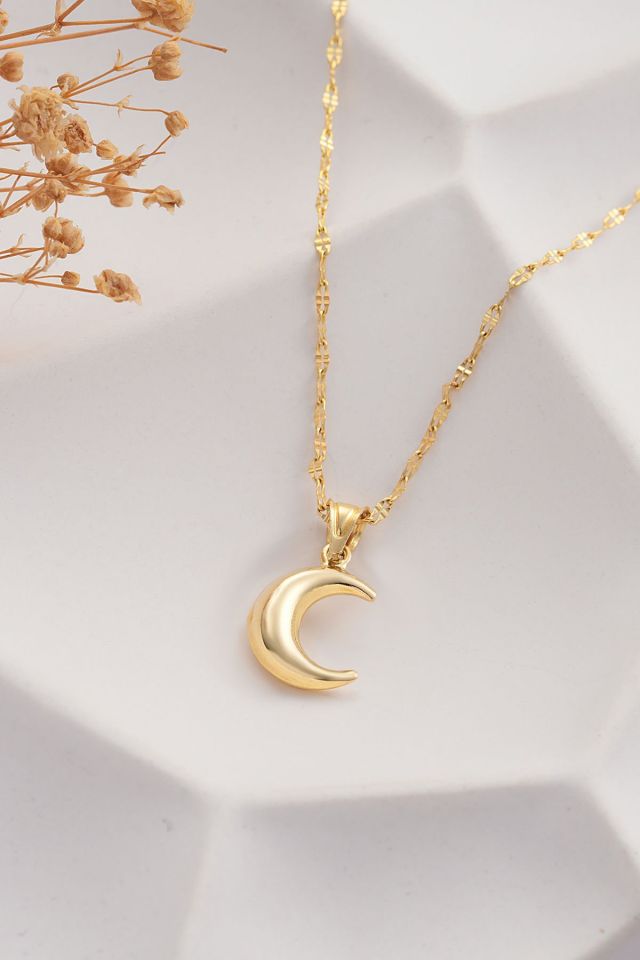 MOOM MÜCEVHERAT 14 Ayar Altın Aynalı Zincir Hilal Altın Kolye (40cm,45cm,50cm,55cm) 45 CM