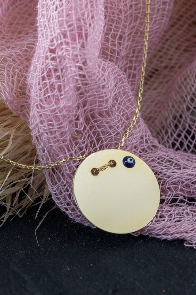 Moom Mücevherat Kadın Göz Boncuklu Plakalı Kolye 14 Ayar Altın