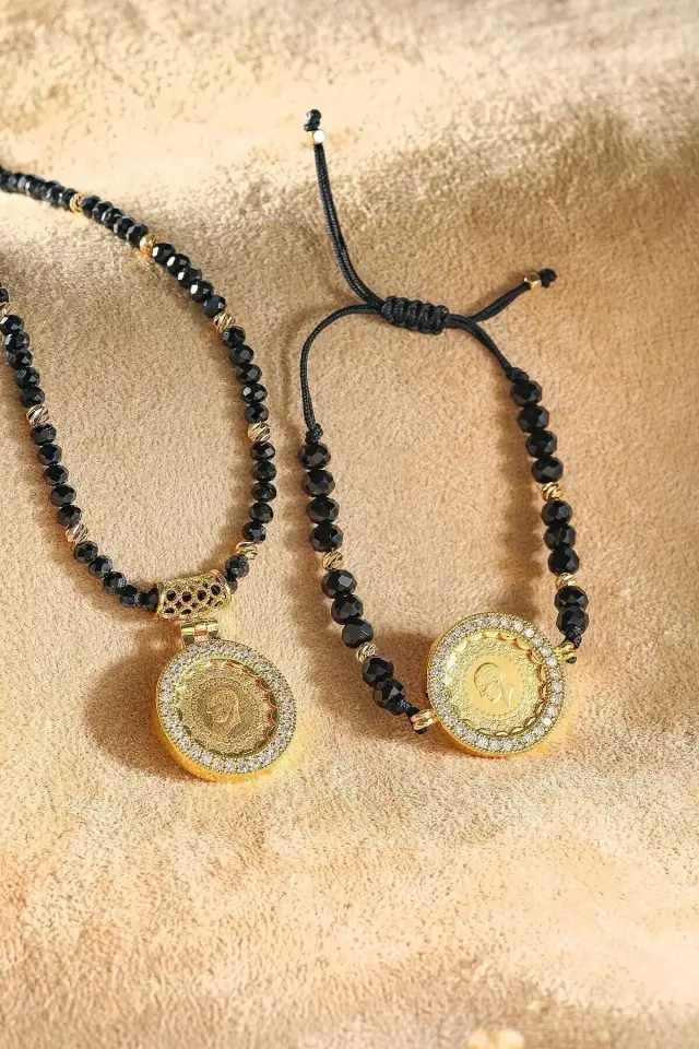 Moom Mücevherat Kadın 22 Ayar Çeyrek Altın Kolye ve Bileklik Set