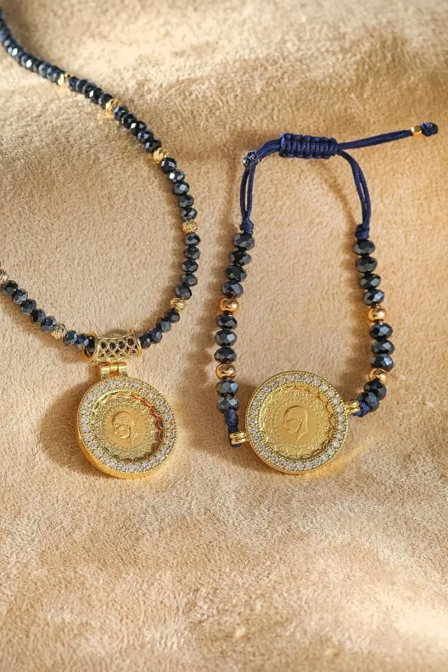 Moom Mücevherat Kadın 22 Ayar Çeyrek Altın Kolye ve Bileklik Set