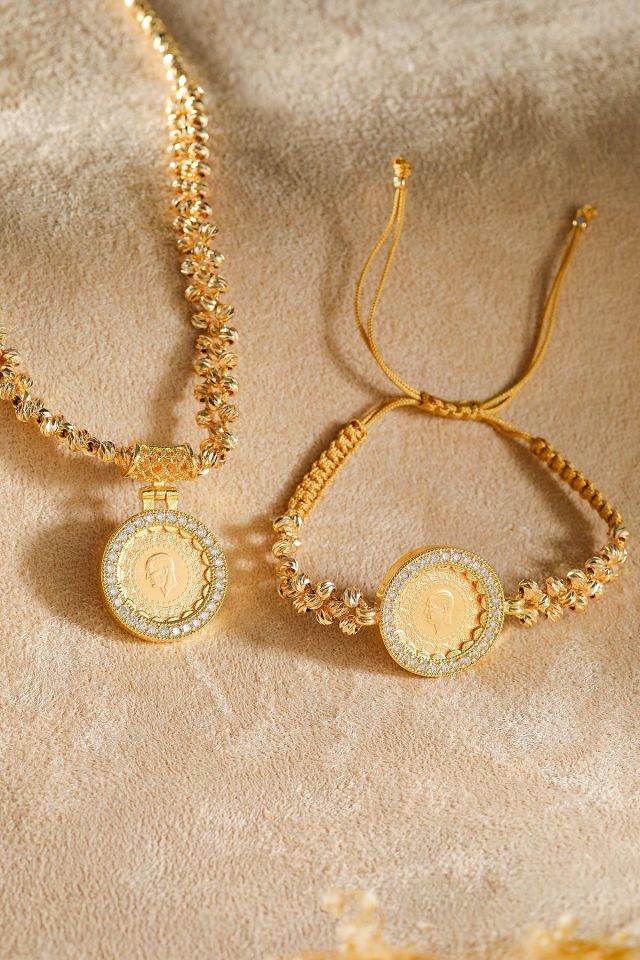 Moom Mücevherat Kadın 22 Ayar Çeyrek Altın Kolye ve Bileklik Set