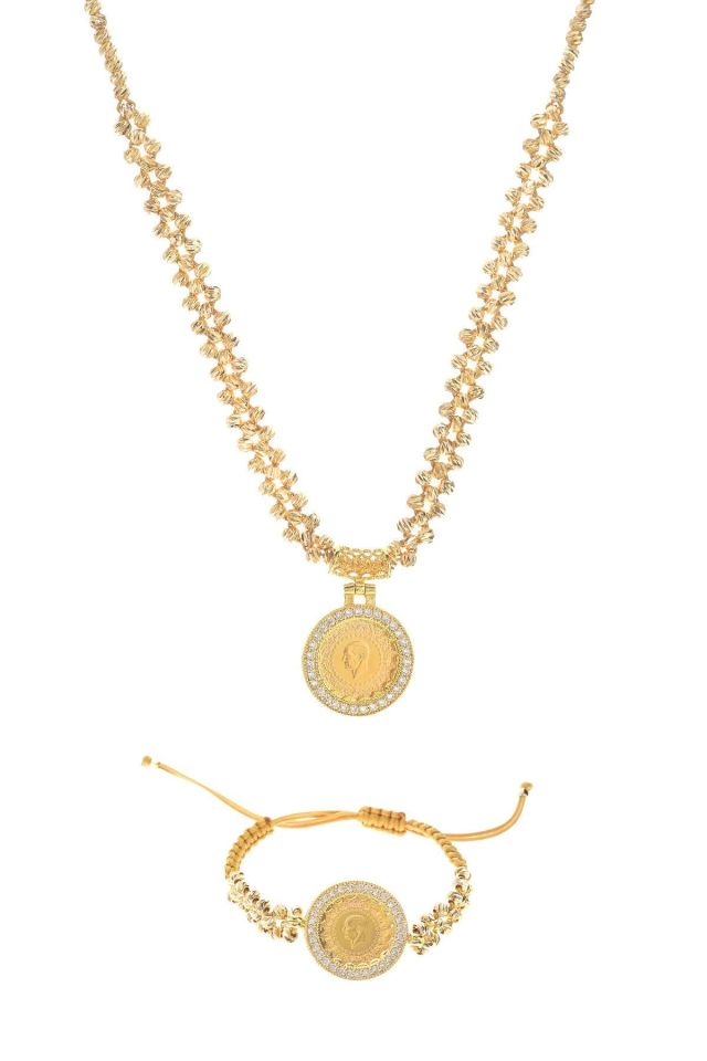 Moom Mücevherat Kadın 22 Ayar Çeyrek Altın Kolye ve Bileklik Set