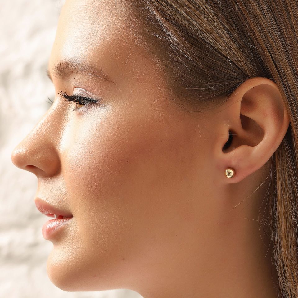 Moom Mücevherat 14 Ayar Altın Parlak Top Şekilli Saplama Küpe