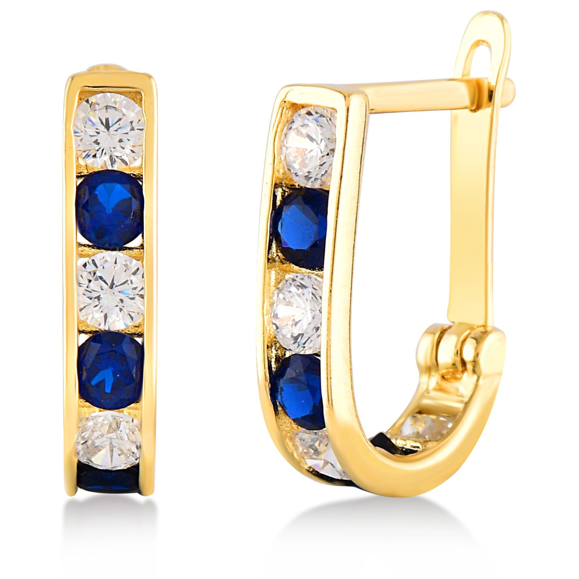 Moom Mücevherat 14 Ayar Altın Mavi Kübik Zirkon Taşlı Küpe