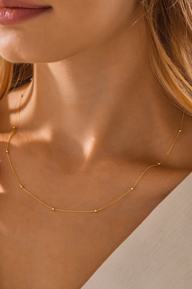 MOOM MÜCEVHERAT 14 Ayar Altın Parlak Dorika Toplu Forse Zincir Kolye (40cm,45cm,50cm,55cm)