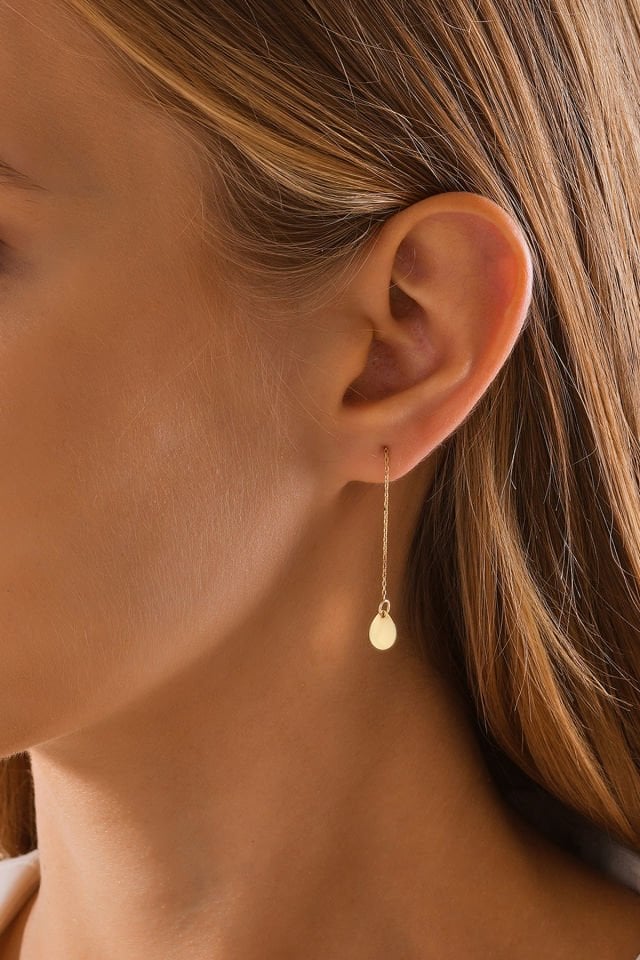 MOOM MÜCEVHERAT 14 Ayar Altın Zincir Sallantılı Damla Küpe