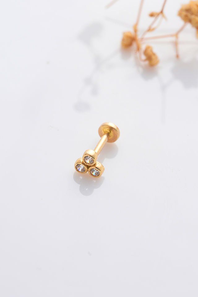 MOOM MÜCEVHERAT 14 Ayar Altın Tragus Küpe Tria Vidalı