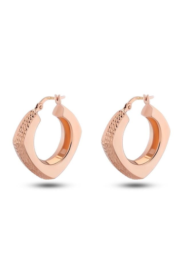 14 Ayar Altın Rose Bombeli V Küpe 2.7 Cm