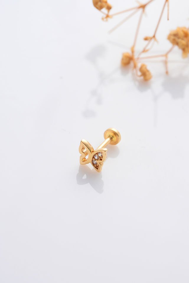 MOOM MÜCEVHERAT 14 Ayar Altın Tragus Küpe Kelebek Vidalı