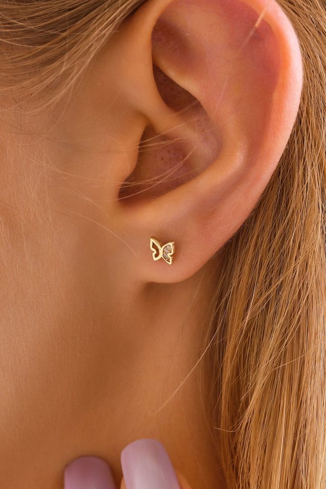 MOOM MÜCEVHERAT 14 Ayar Altın Tragus Küpe Kelebek Vidalı