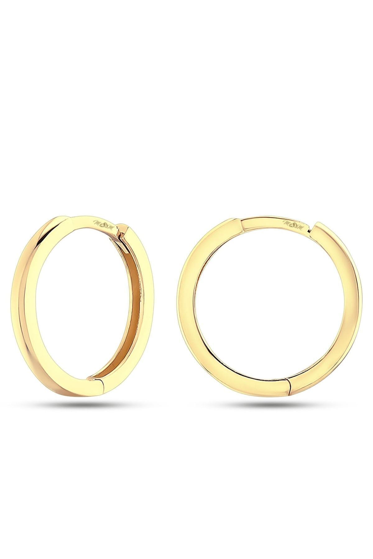 14 Ayar Altın Minimal Gizli Kilit Halka Küpe 1.4 Cm
