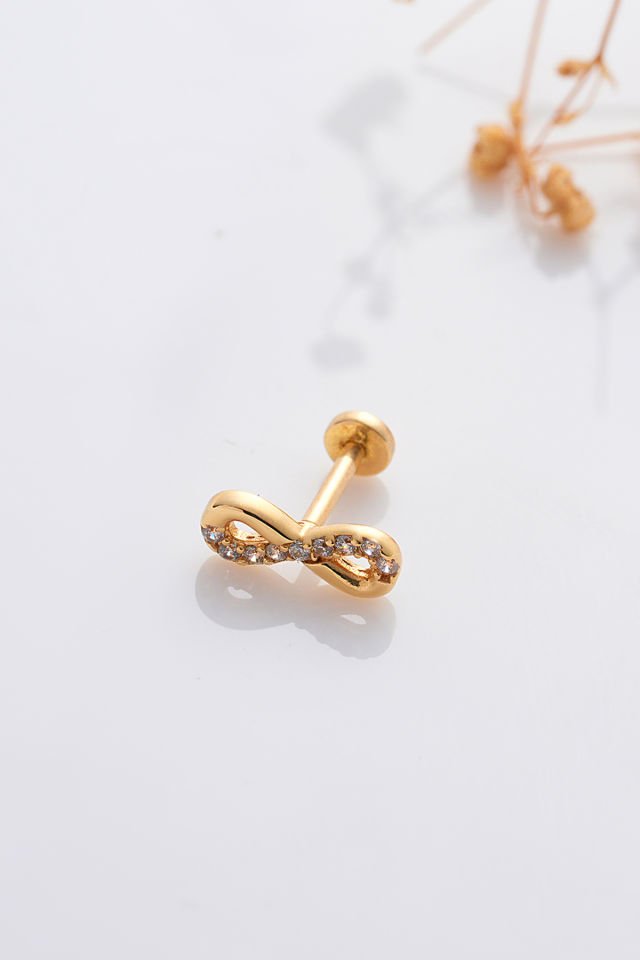 MOOM MÜCEVHERAT 14 Ayar Altın Tragus Küpe Sonsuzluk Vidalı