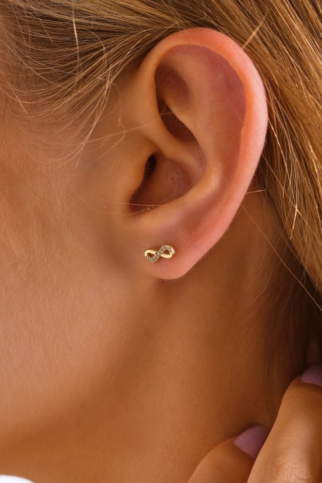 MOOM MÜCEVHERAT 14 Ayar Altın Tragus Küpe Sonsuzluk Vidalı