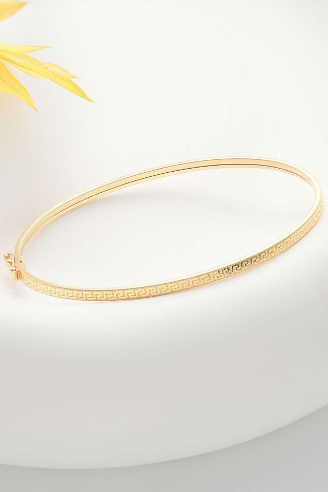 14 Ayar Altın Grek Desenli Kelepçe Bilezik