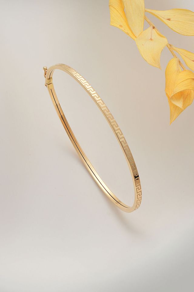 14 Ayar Altın Lazer Grek Desenli Kelepçe Bilezik