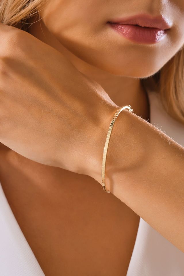 14 Ayar Altın Lazer Grek Desenli Kelepçe Bilezik