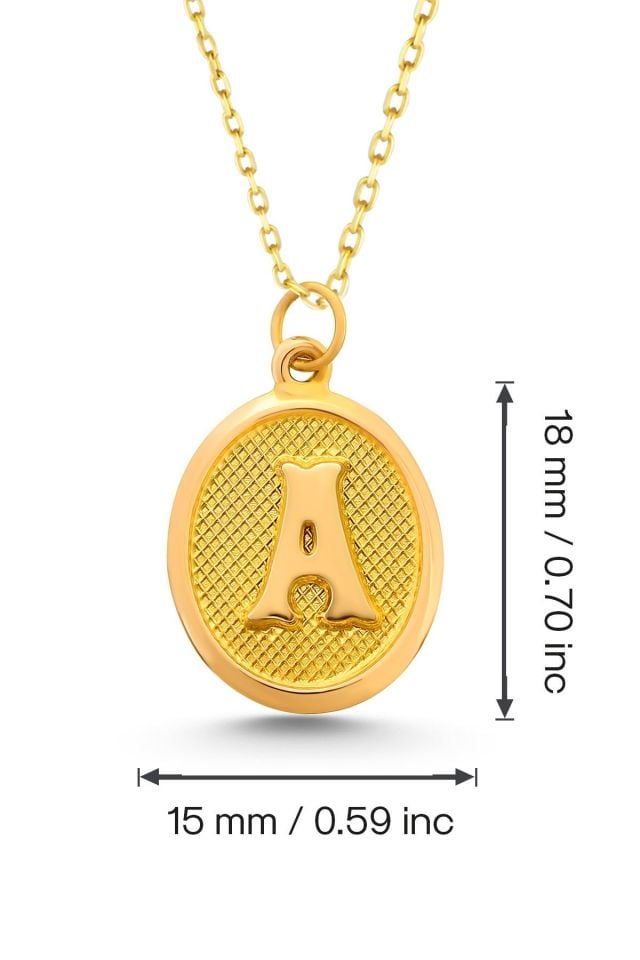 Moom Mücevherat Kadın 14 Ayar Altın Harf Kolye Nostaljik Oval A & Z Harf Altın Kolye Zincirli
