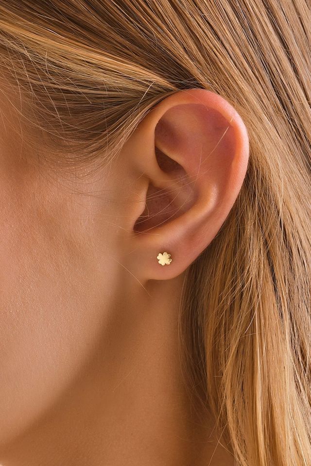 MOOM MÜCEVHERAT 14 Ayar Altın Tragus Küpe Yonca Vidalı