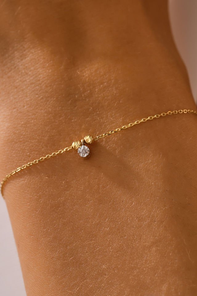 MOOM MÜCEVHERAT 14 Ayar Altın Mini Dorika Toplu Pırlanta Bileklik Efektli