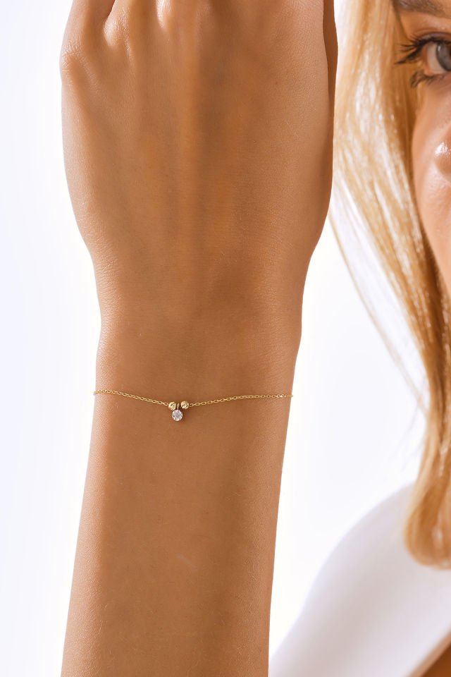 MOOM MÜCEVHERAT 14 Ayar Altın Mini Dorika Toplu Pırlanta Bileklik Efektli