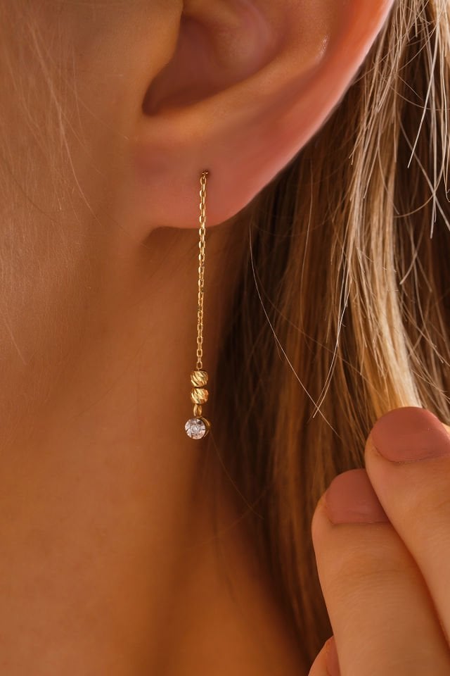 MOOM MÜCEVHERAT 14 Ayar Altın Mini Dorika Toplu Pırlanta Set Kolye Küpe Bileklik Efektli