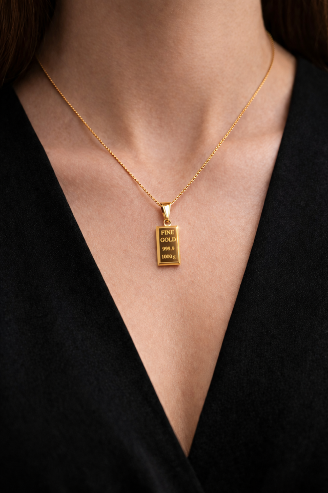 14 Ayar Altın Külçe Kolye