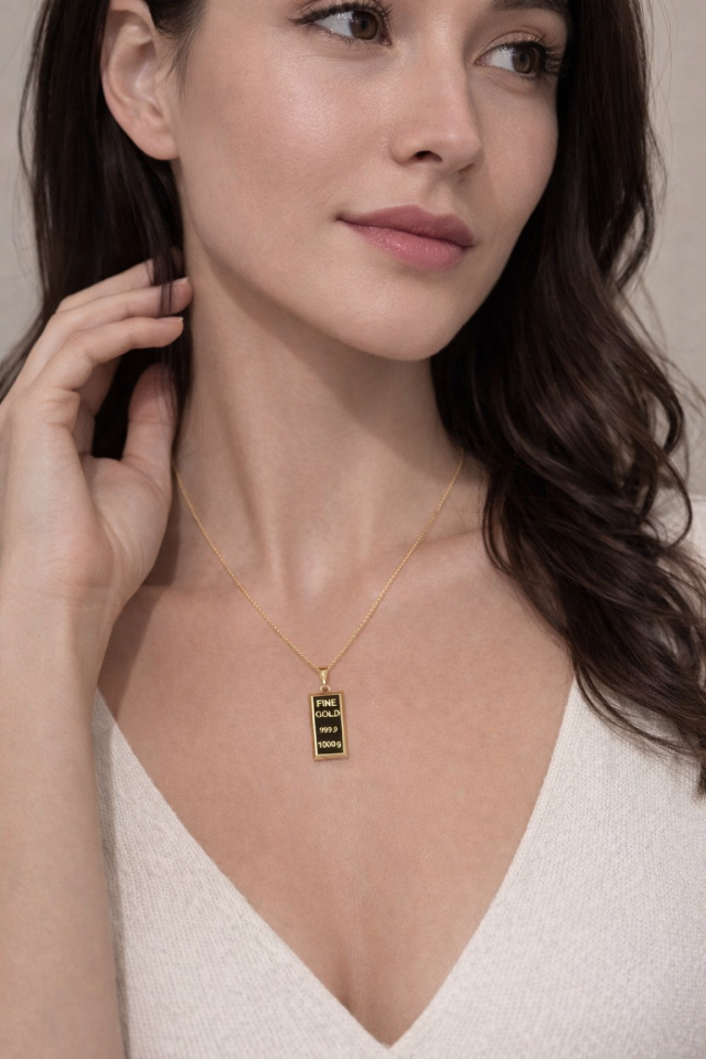 14 Ayar Altın Külçe Kolye