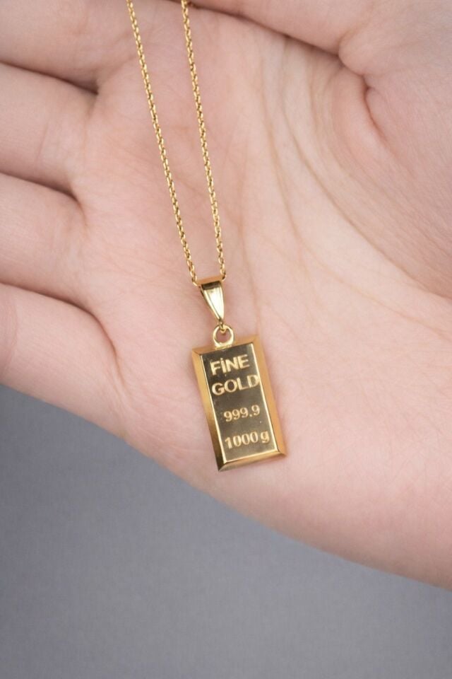 14 Ayar Altın Külçe Kolye