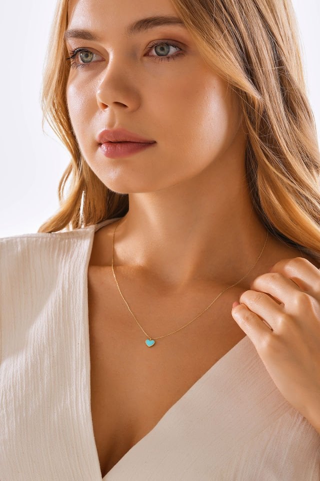 MOOM MÜCEVHERAT 14 Ayar Altın Mineli Kalp Kolye