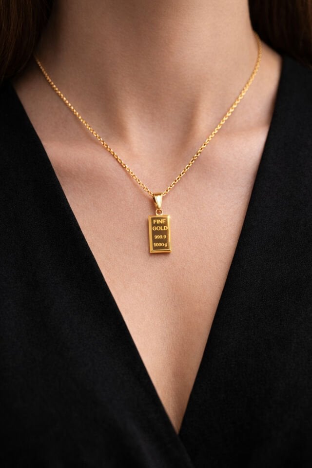 14 Ayar Altın Külçe Kolye Ucu