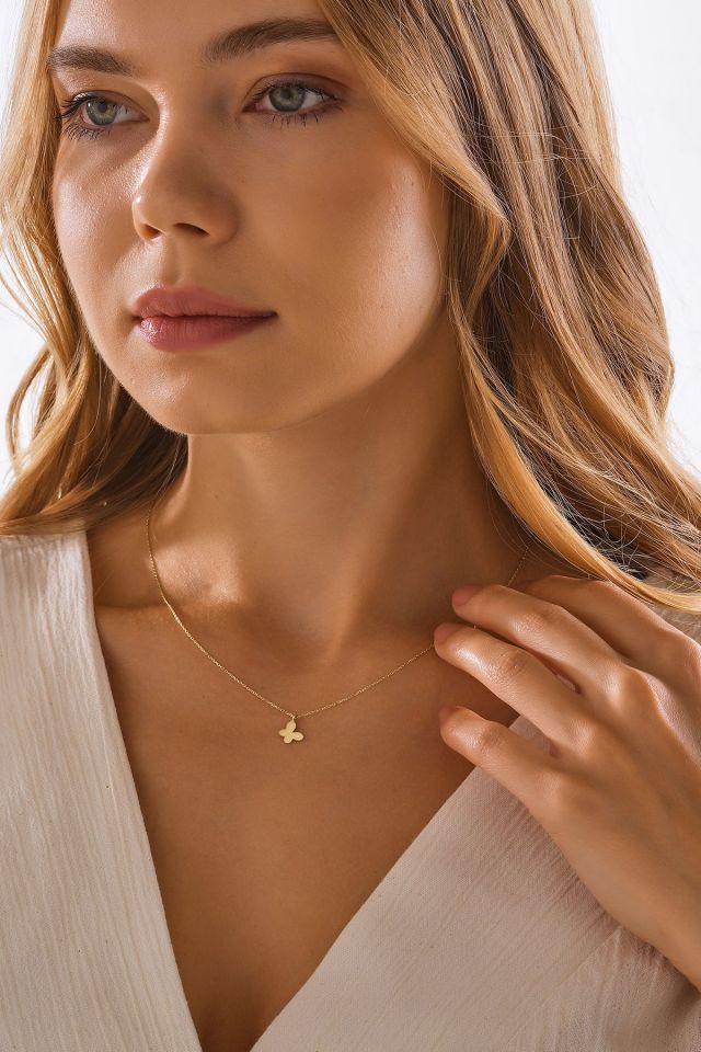 MOOM MÜCEVHERAT 14 Ayar Altın Kelebek Kolye