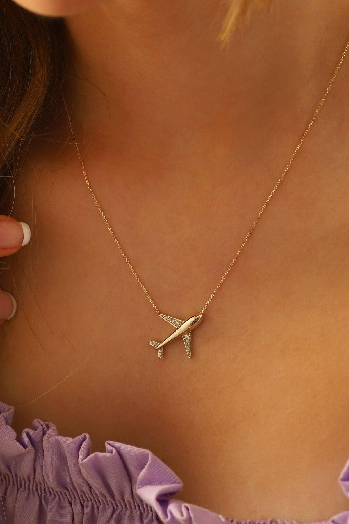 14 Ayar Altın Kolye Pilot Hostes Uçak Altın Kolye