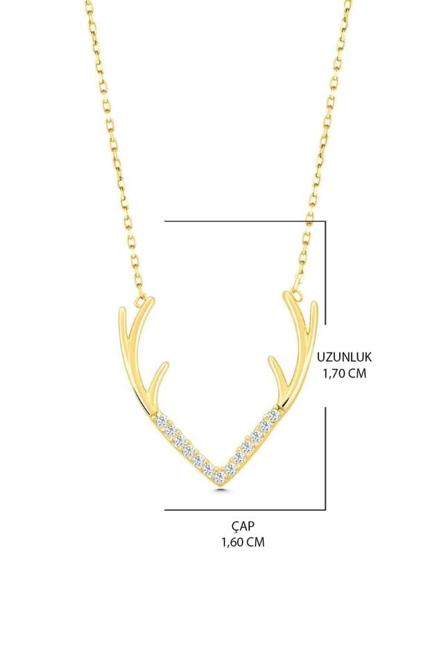 14 Ayar Altın Kolye Geyik Boynuzu Altın Kolye 45 Cm Uzunluk