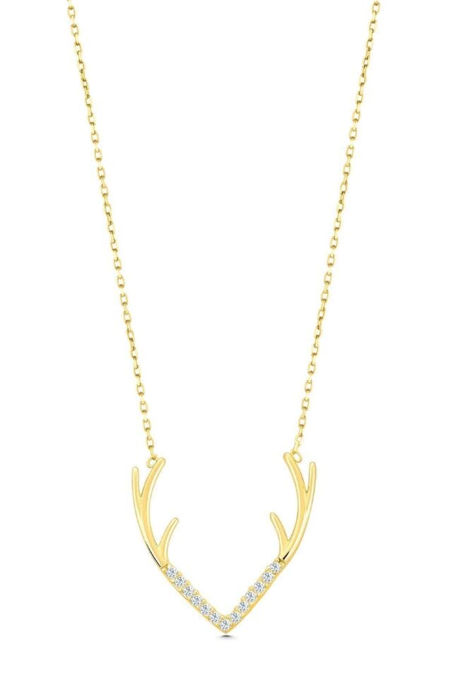 14 Ayar Altın Kolye Geyik Boynuzu Altın Kolye 45 Cm Uzunluk