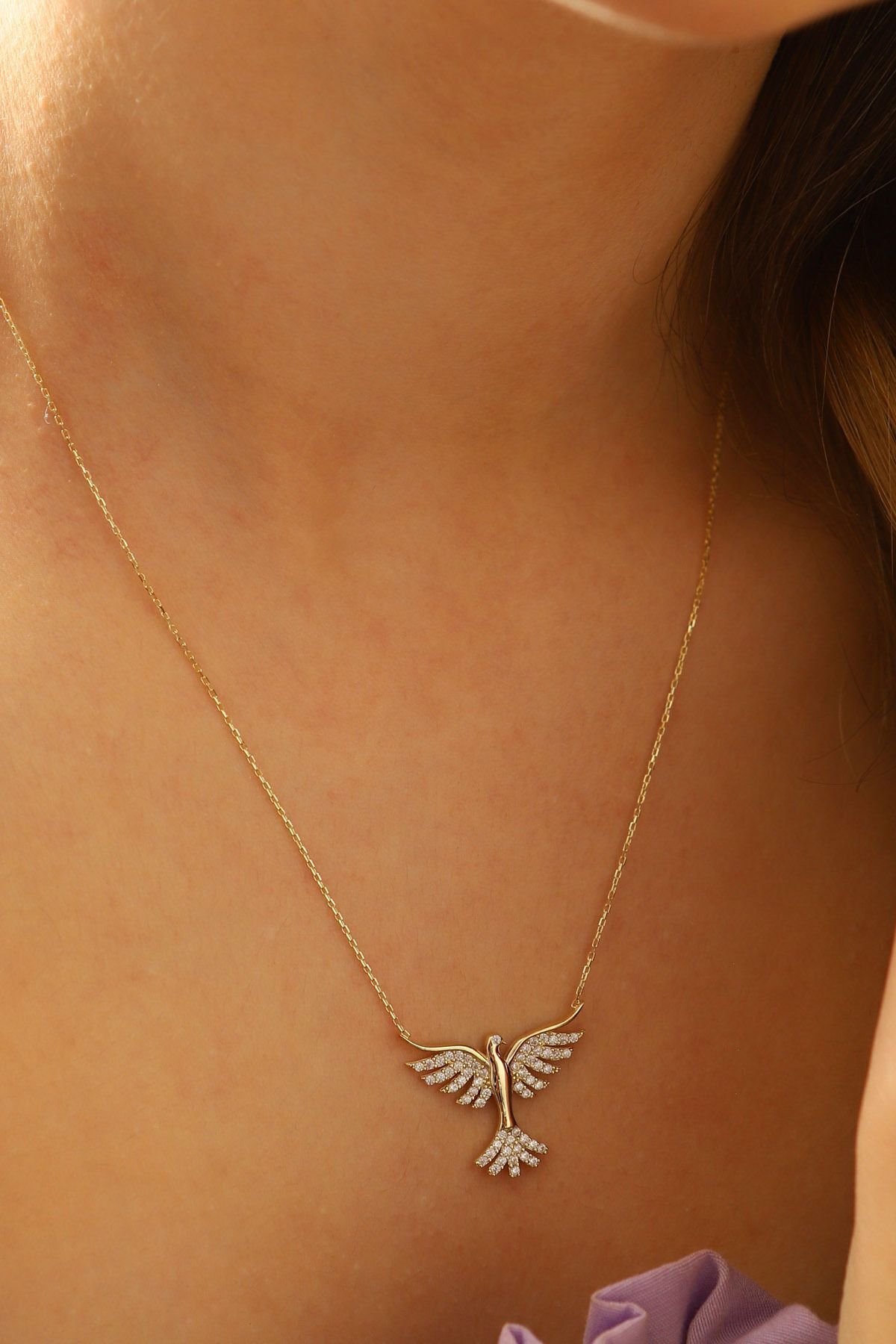 14 Ayar Altın Kolye Zümrütü Anka Kuşu Altın Kolye