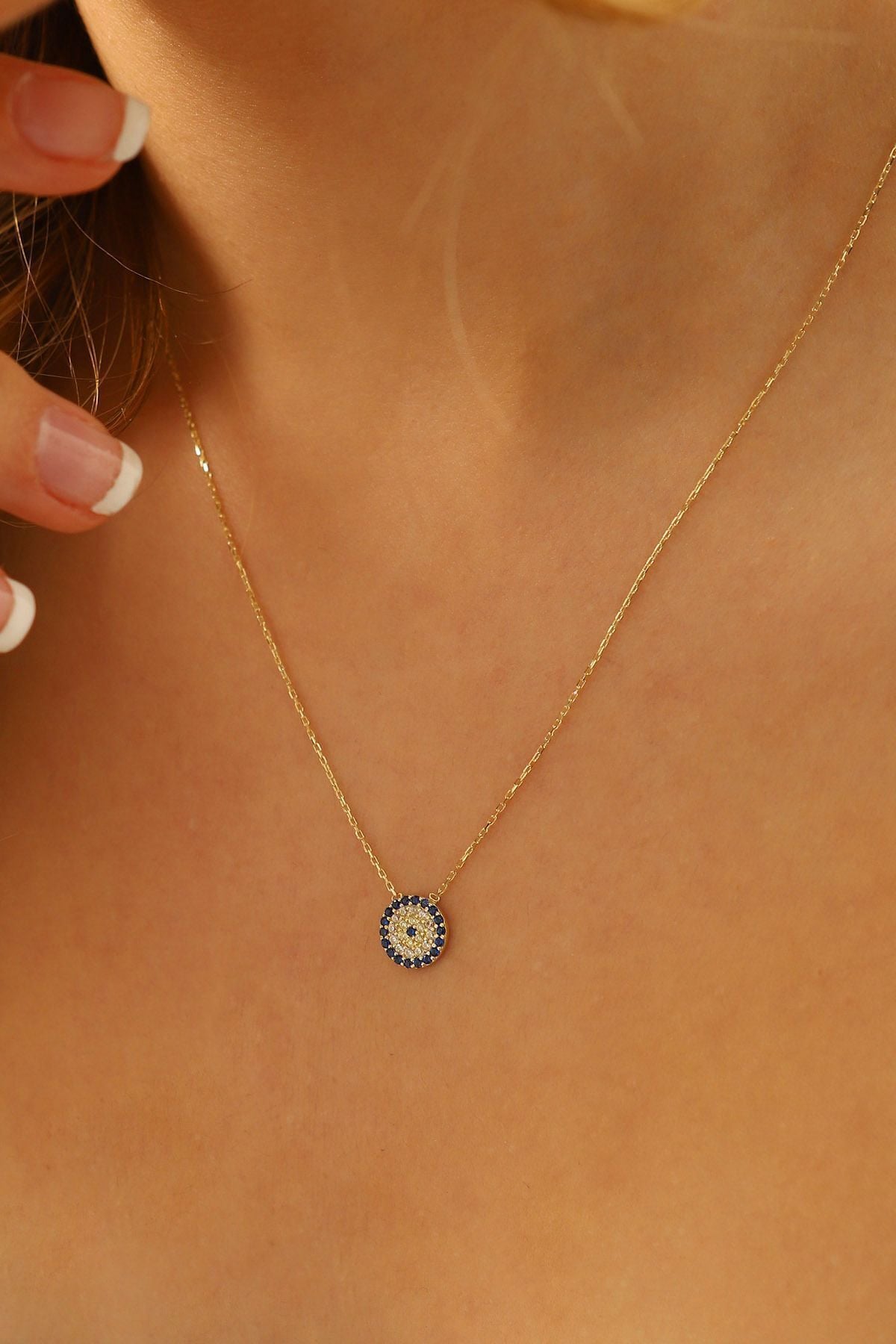 14 Ayar Altın Kolye Taşlı Minik Nazar Boncuklu Altın Kolye