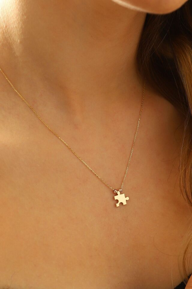 14 Ayar Altın Kolye Dorika Toplu Puzzle Altın Kolye