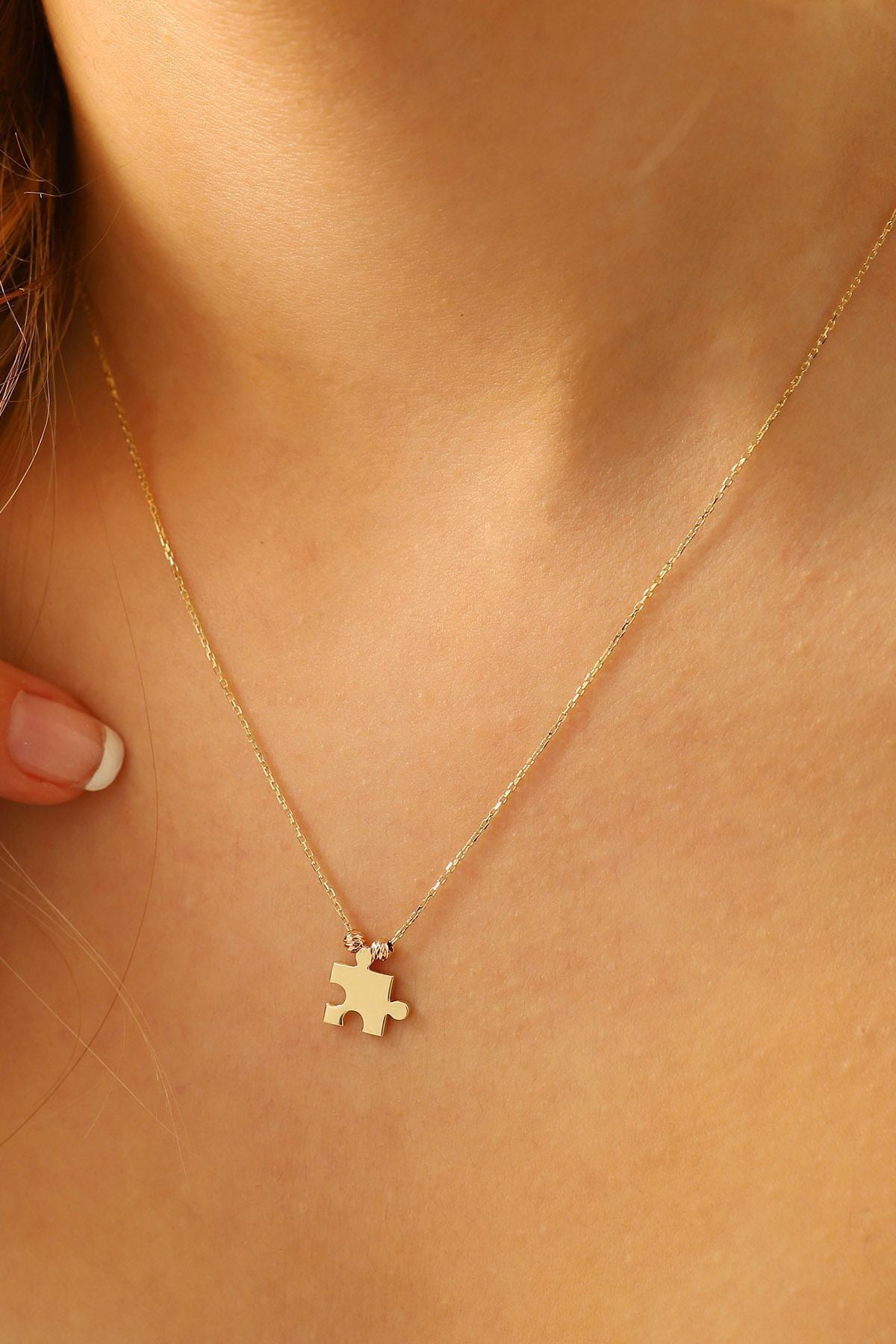 14 Ayar Altın Kolye Dorika Toplu Puzzle Altın Kolye