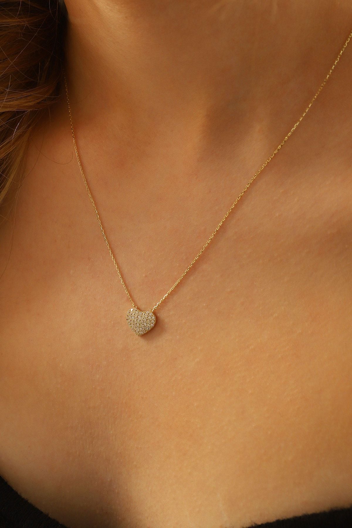 14 Ayar Altın Kolye Taşlı Kalp Altın Kolye