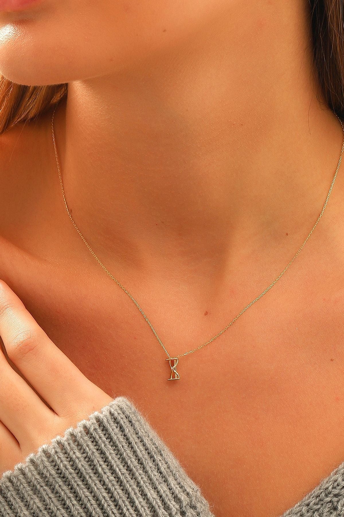 14 Ayar Altın Kolye Kum Saati Altın Kolye