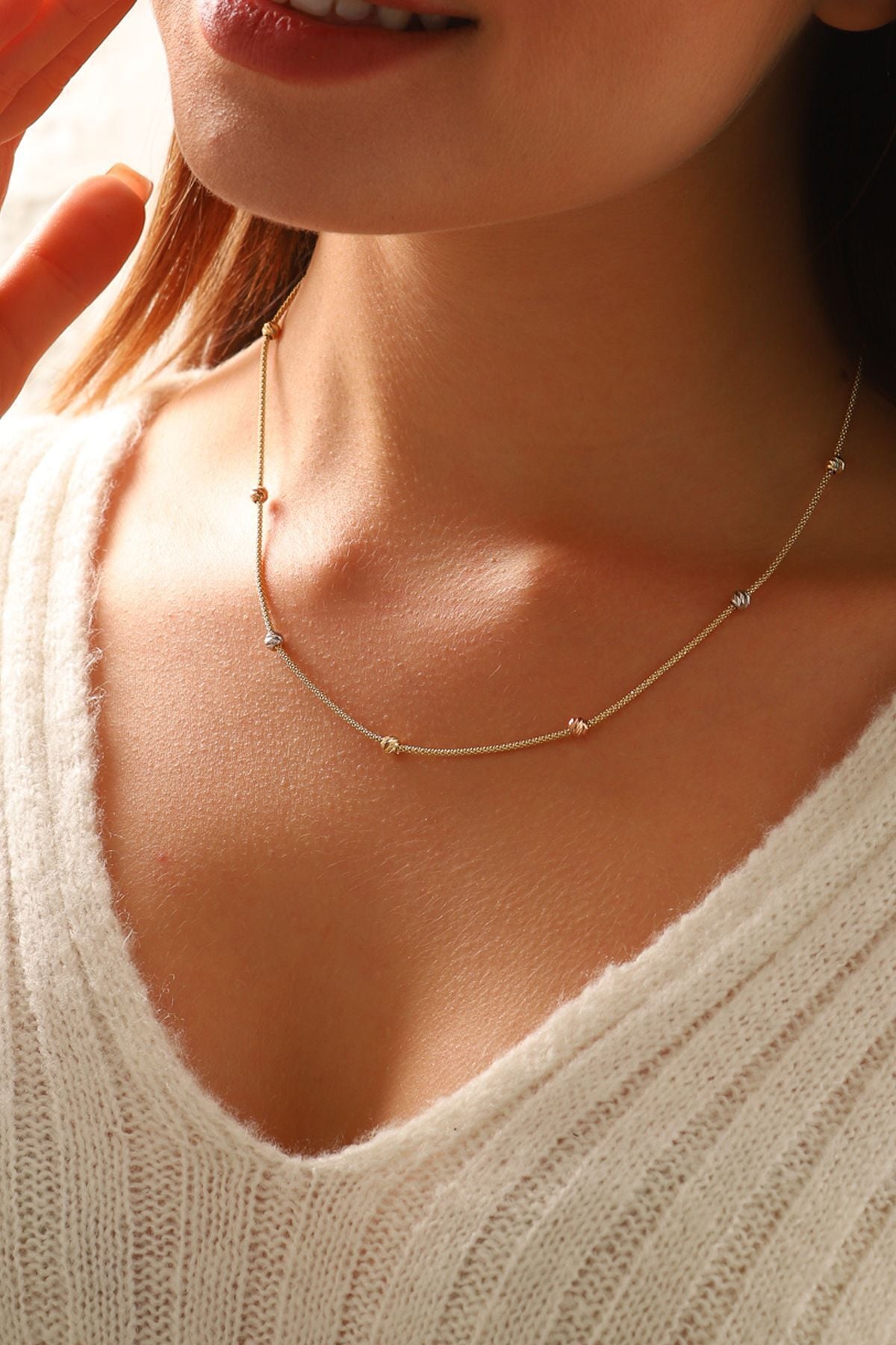 14 Ayar Altın Kolye Dorika Toplu Tek Sıra Popcorn Zincir Altın Kolye