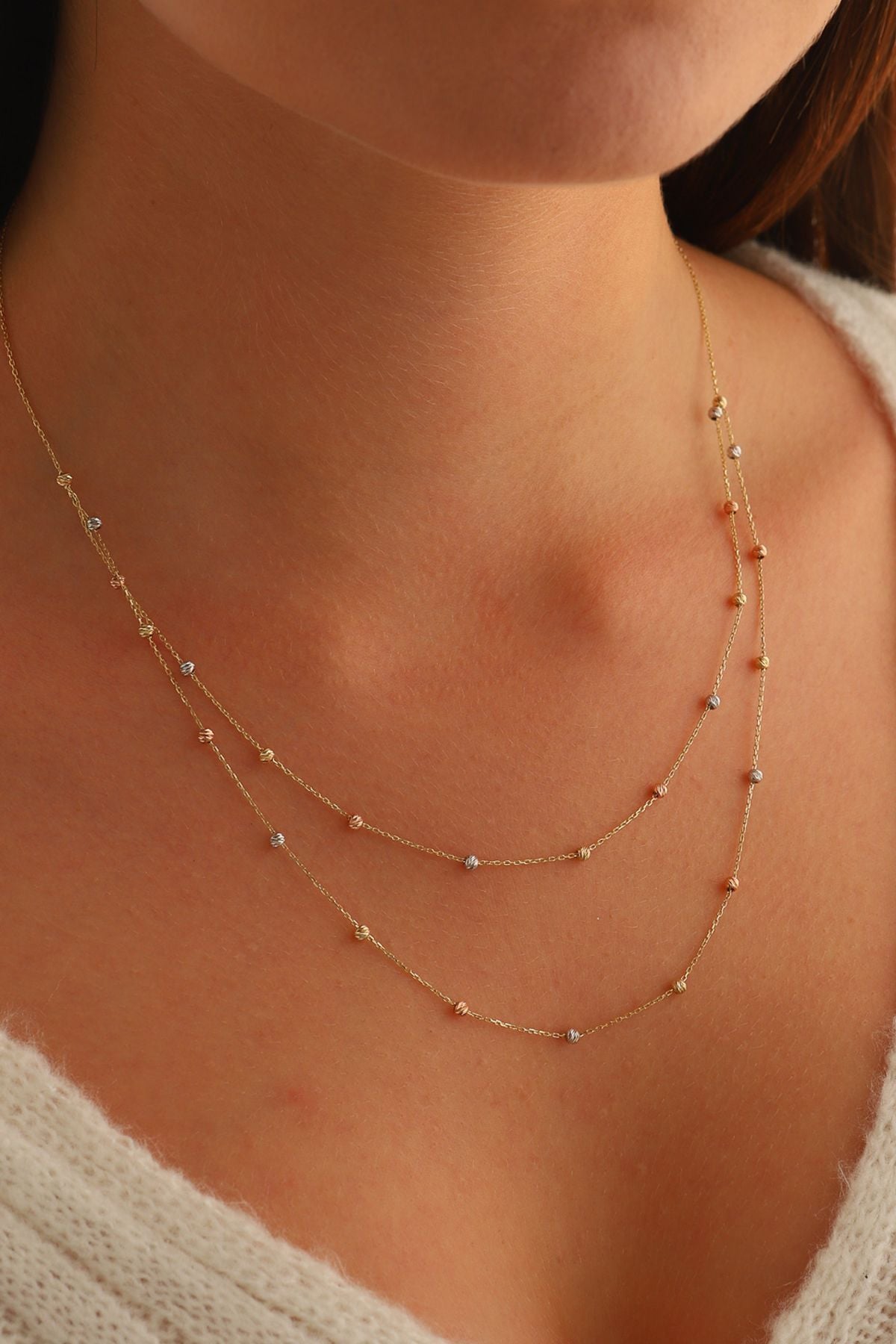 14 Ayar Altın Kolye Dorika Toplu Iki Sıra Forse Zincir Altın Kolye